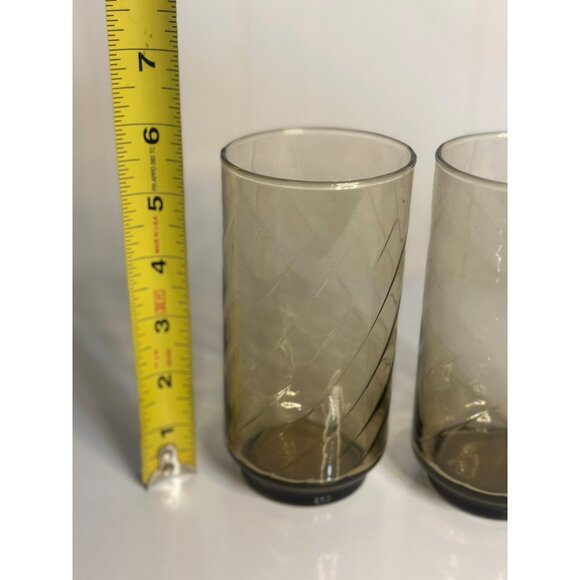 VTG Libbey Brown Swirl Tumbler Glasses 5.75" Set-of-2 Smoke-Brown Glasswear MCM - Picture 6 of 6